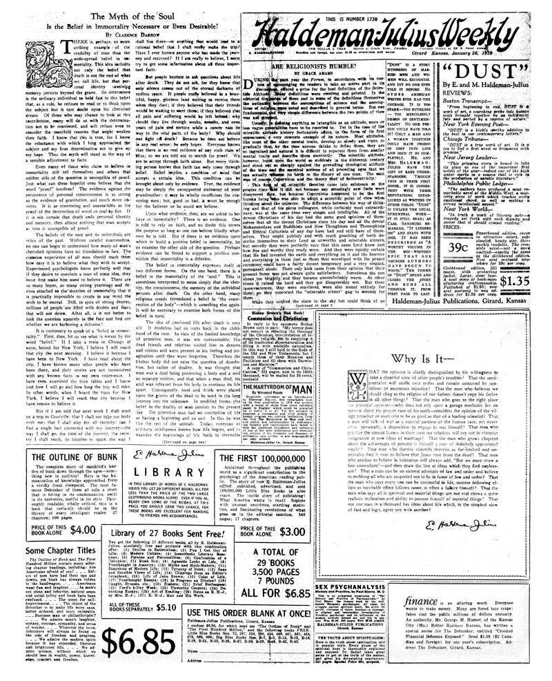 (image for) Haldeman-Julius Weekly, Number 1730, Jan. 26, 1929. - Click Image to Close
